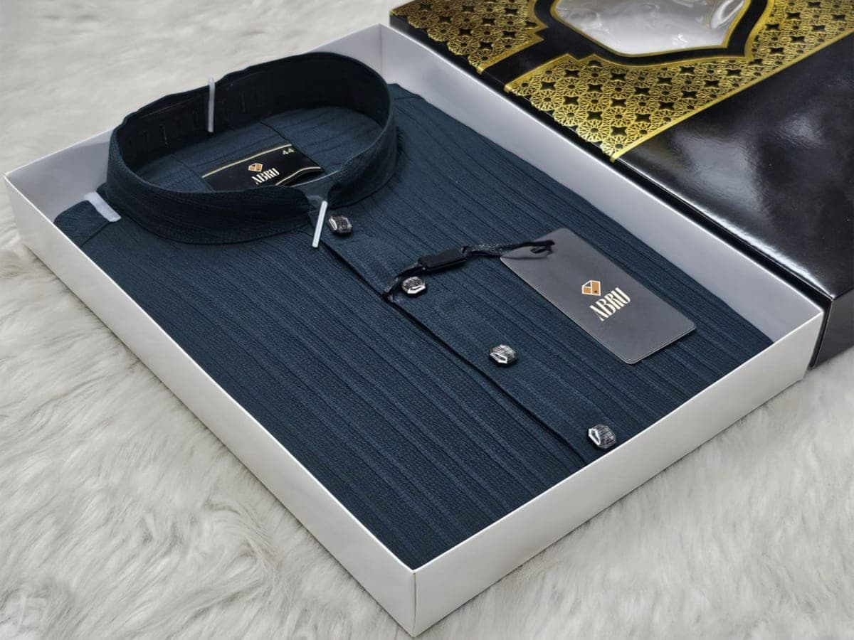 Deep Green Stripe Popcorn Panjabi - Image 1